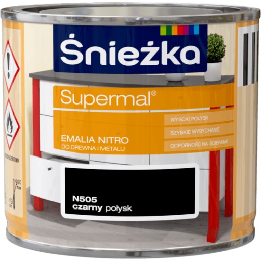 ŚNIEŻKA SUPERMAL NITRO Email na drevo a kov LESK ČIERNA 0,2L