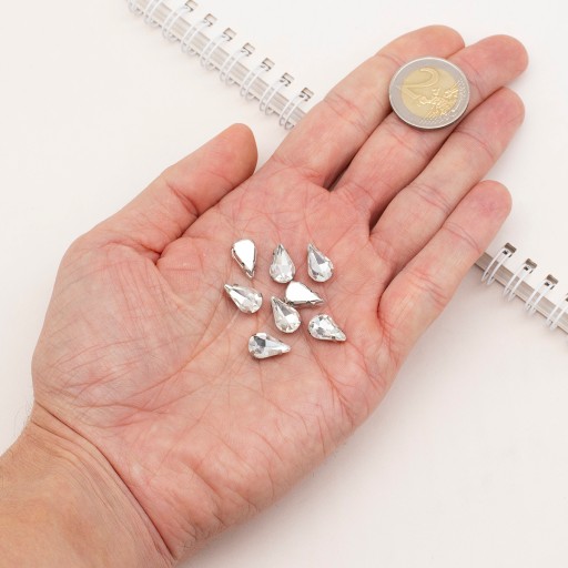 Šijacie kamienky, v košíku, sklo a mosadz, 12,5x8x5mm, 10ks