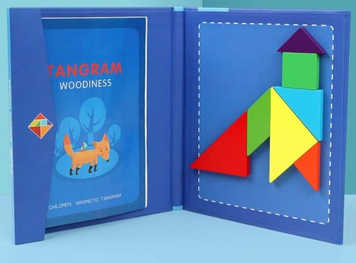 Kniha Tangram Drevené puzzle Magnetické bloky Montessori EDU