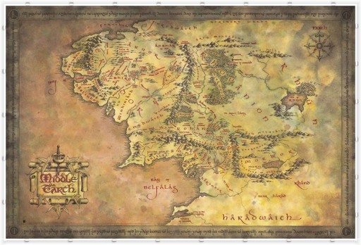 Plagát Pán prsteňov Mapa Stredozeme 91,5 x 61 cm