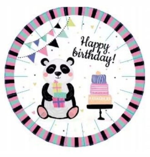 BIRTHDAY panda papierové taniere, 6 ks, mätové