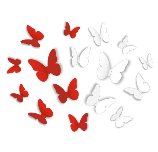3D dekorácia BOTTERFLY bielo-červená (32 ks)
