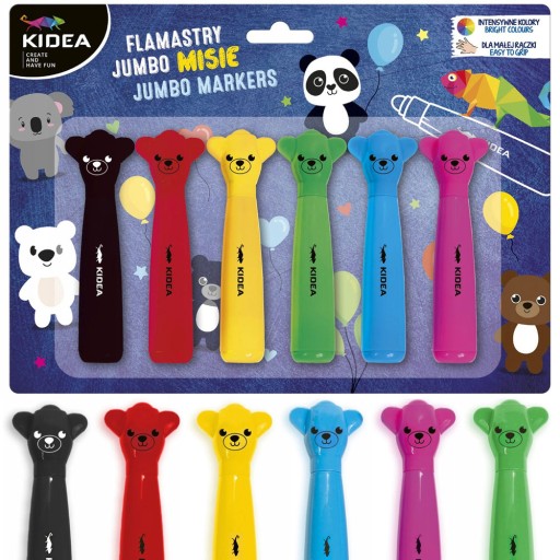 JUMBO fixky s postavičkou medvedíka, 6 farieb. KIDEA 98118
