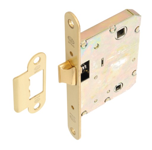 Zámok na dvere kúpeľňového WC Dormas 50mm Saténová mosadz + západka