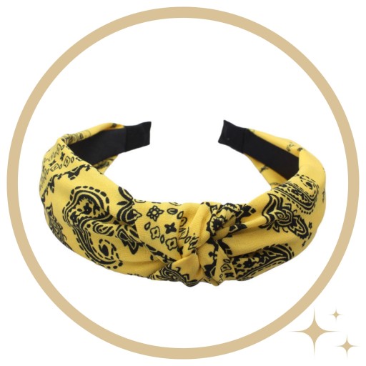 ŠIROKÁ čelenka, žltá, POHODLNÁ, s paisley uzlom, MÓDNA