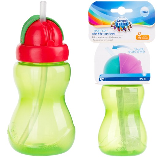 CANPOL Hrnček, fľaša na vodu so slamkou, tuba, 270 ml, 4 farby