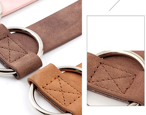 Elegantný kožený opasok so striebornou koženou kruhovou prackou