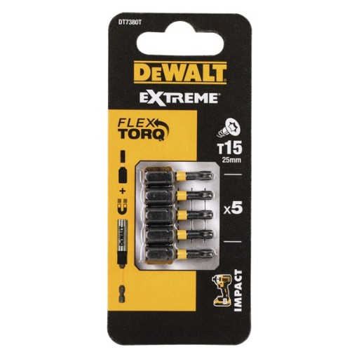 NÁRAZOVÝ BIT DEWALT T15x25 5 ks. EXTRÉMNE KRÚZENIE NÁRAZOM