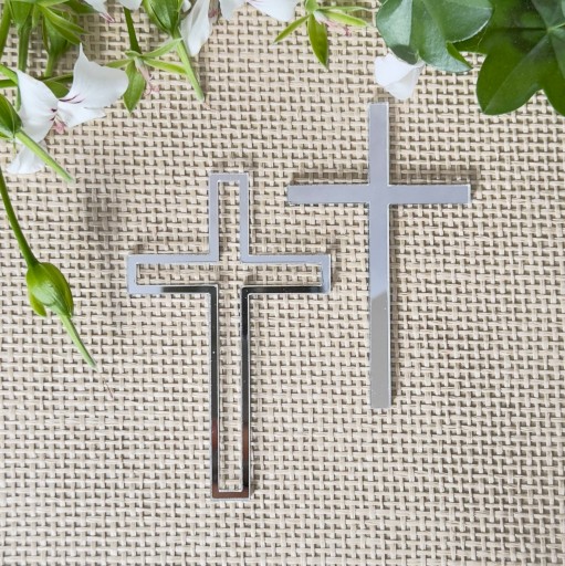 Topper na bočnú tortu Cross, 2 kusy, 2v1, strieborné plexi