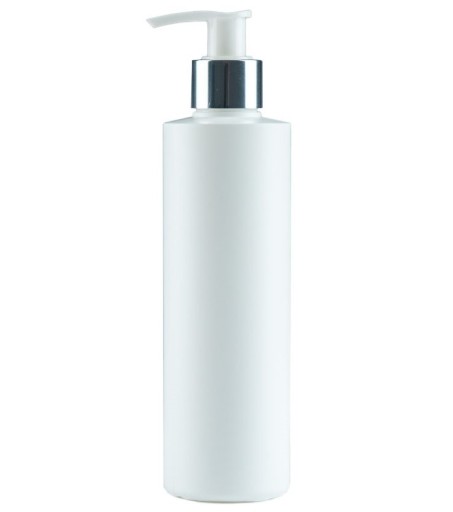 300ml fľaša s pumpičkou, HDPE, 24/410, biela/strieborná