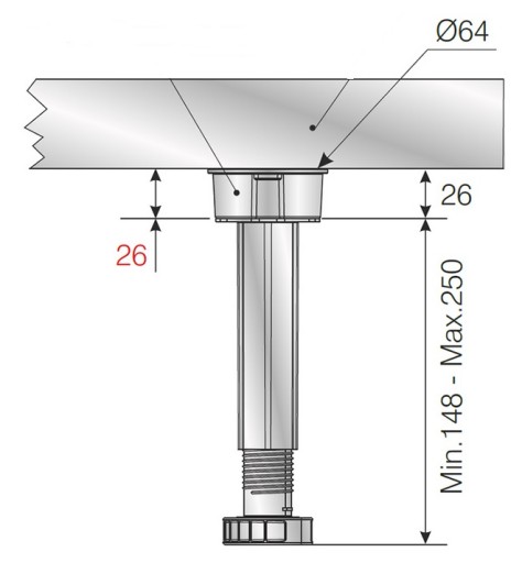 Nastaviteľná noha postele 148-250 mm