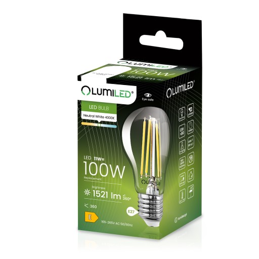 E27 A60 LED žiarovka 11W = 100W 1521lm 4000K Neutrál DEKORATÍVNE FILAMENT.