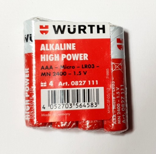 WURTH ALKALICKÉ BATÉRIE AAA LR03 VYSOKÝ VÝKON 4KS
