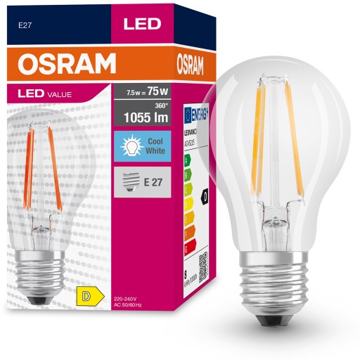 LED FILAMENT E27 žiarovka 7,5W 75W A60 4000K OSRAM