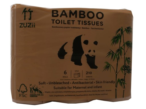 BAMBUSOVÝ TOALETNÝ PAPIER 6 ROLČIEK 3-VRSTVOVÝ ZUZII