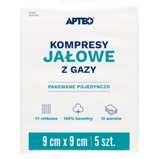 Sterilné gázové obklady 9 cm x 9 cm APTEO 5 kusov