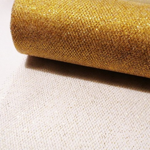 DEKORATÍVNY ZLATÝ GLITTROVÝ TYL TRBLIVÁ ROLKA NA SVADOBNÉ SPOJENIE 15CM 9M