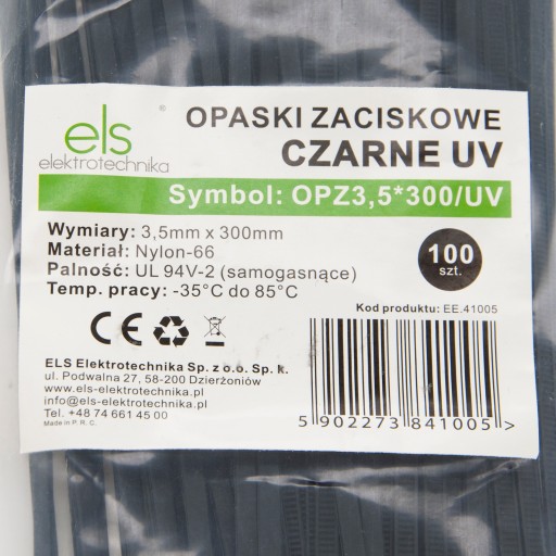 DLHÉ PLASTOVÉ KABELOVÉ VIAZAČKY ČIERNA 3,5x300 100ks UV