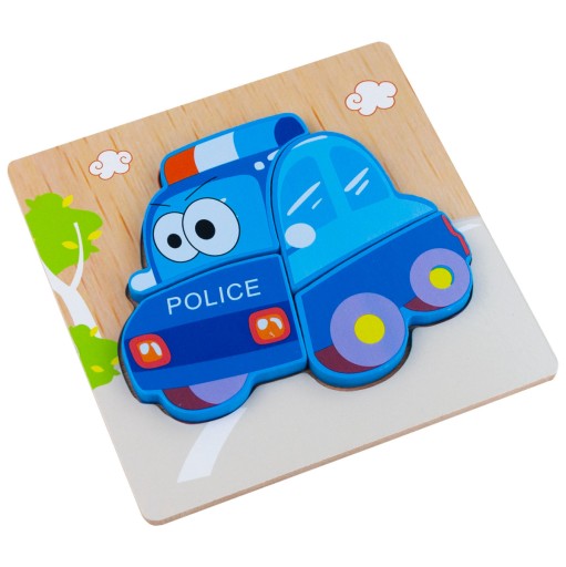 DREVENÉ BLOKY VZDELÁVACIE PUZZZLE POSTAVKY POLICAJTICKÉ AUTO MONTESSORI