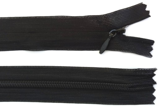 65 cm skrytý špirálový zips, nerozopínateľný, čierny