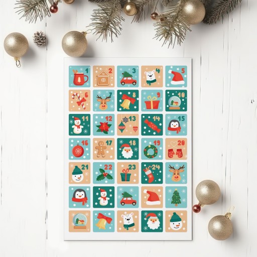 Vianočné nálepky, adventný kalendár, list A4