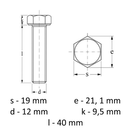 Nerezová skrutka A2 DIN 933 M12 x 40 - 10 kusov