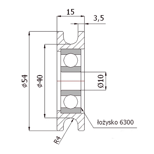 Priemer valčeka 54mm pre KÁBLE, kovové LANO s ložiskami