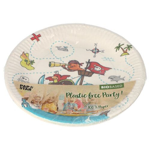 Pirátske papierové taniere k narodeninám detí, jednorazové, okrúhle, priemer 23 cm, 10x