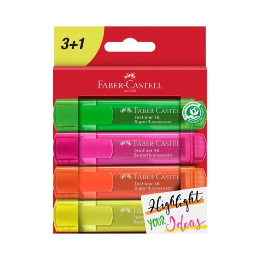 Fluo zvýrazňovač 4 farby Faber-Castell
