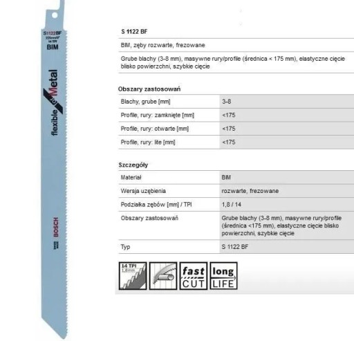 BOSCH S1122BF pílový list do šavle 225mm