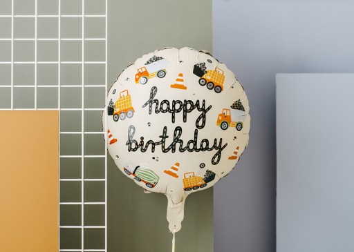 Happy Birthday fóliový balón - stavebné vozidlá 35 cm