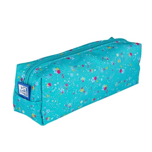 OXFORD FLORAL PENCIL BAG taška, tyrkysová s kvetmi, lúka pre dievčatko