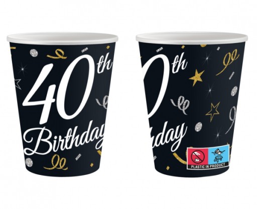 B&C 40 Narodeninové papierové poháre, 250 ml/ 6 ks.