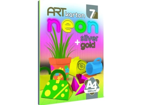Technický blok A4 250g Panta Plast ART CARDBOARD NEON + STRIEBORNÝ + ZLATÝ