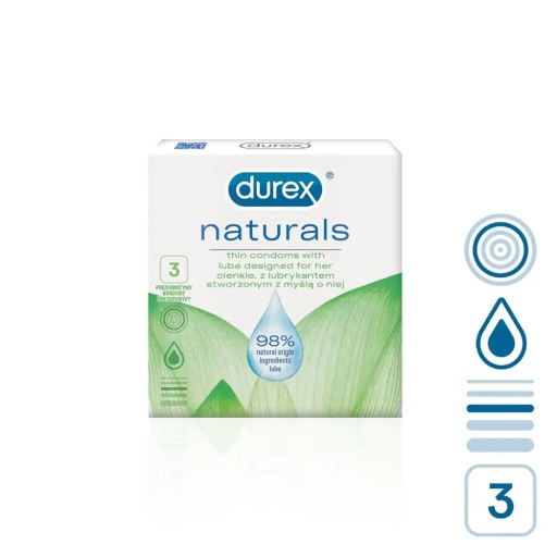 DUREX NATURALS KONDÓMY, TENKÉ, 3 KS