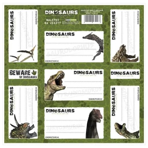 Nálepky na zošity, nálepky pre chlapcov, DINOSAURY