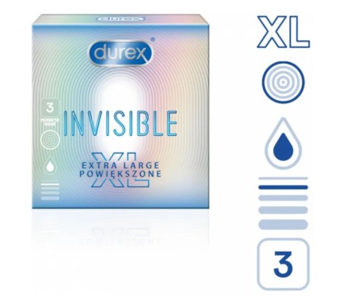 VEĽKÉ DUREX INVISIBLE XL KONDÓMY, TENKÉ, 3KS