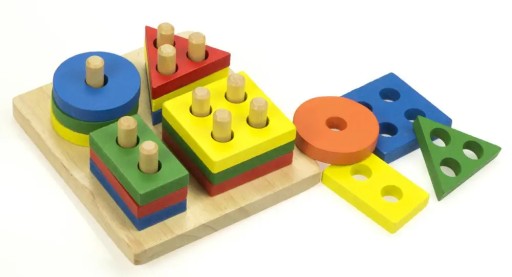 Drevená triedička, arkádové puzzle, 4 veže