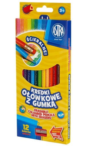 Astra ceruzkové pastelky s gumou, 12 farieb