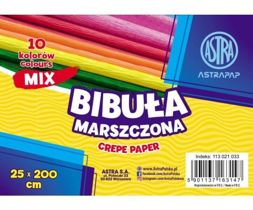 Krčený hodvábny papier 10 farieb 25x200 AstraPap