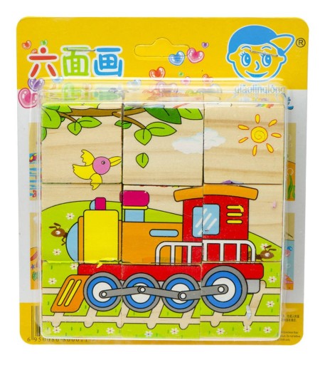 Drevené kocky náučné logické puzzle pre deti Vozidlá 9