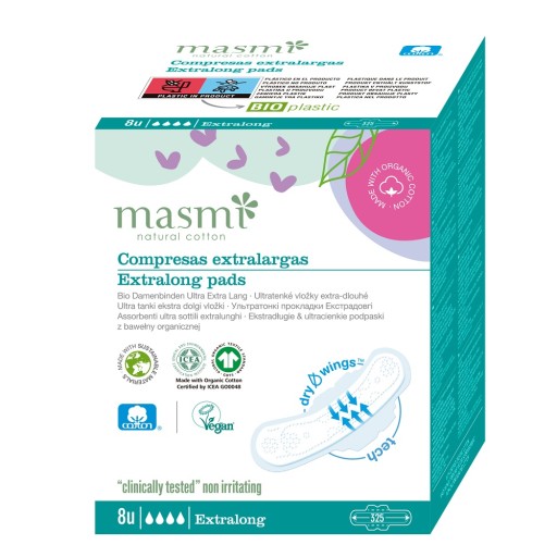 Masmi Ekologické hygienické vložky EXTRA DLHÉ savé 8s