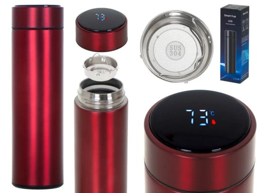 Termoska termohrnček na fľašu smart LED 500ml bordová