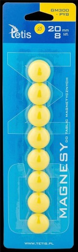 Tetis žlté konvexné magnety na tabuľu 20 mm 8 ks