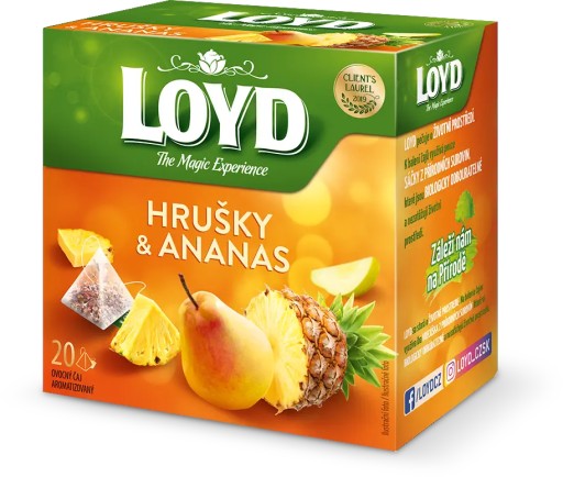 Ovocný čaj v pyramídach Loyd ananás a hruška 20 ks
