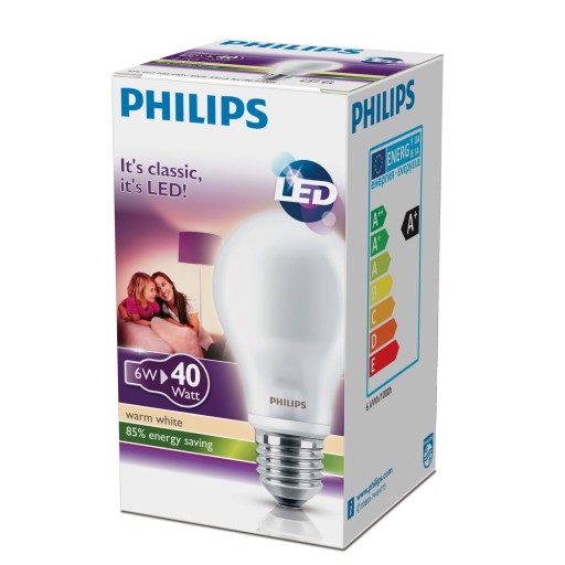 Klasické lampy LED žiarovka 4,5W=40W 470lm 2700K PHILIPS