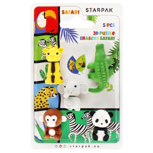 Farebná 3D Safari ANMALS ERASER 5 kusov v sade STARPAK