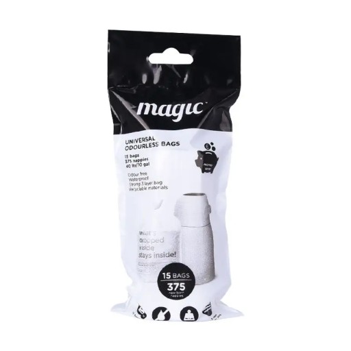 Vkladá vrecká na použité plienky do koša Magic 15