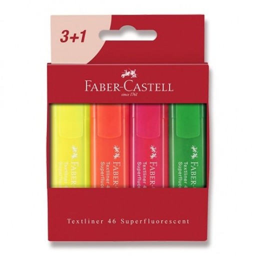 Fluo zvýrazňovač 4 farby Faber-Castell
