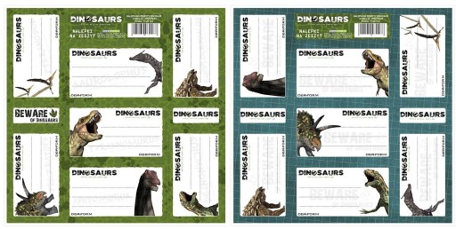Nálepky na zošity, nálepky pre chlapcov, DINOSAURY